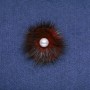 Burgundy mink fur brooch with pearl bead, 50 mm diameter