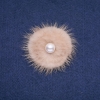 Beige mink fur brooch with a bead, diameter 50 mm