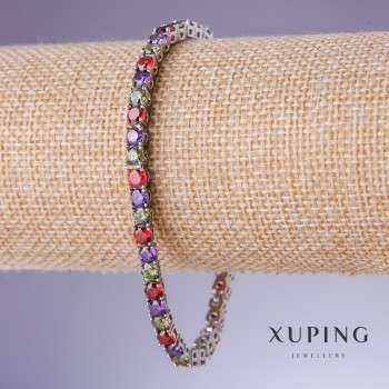 Xuping Bracelet with Multicolored Cubic Zirconia, 4 mm Thick, 18–20 cm Length, Rhodium 18K