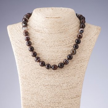 Brown-Toned Agate Beads Necklace, Smooth Round Beads, 10mm Diameter, 45cm Length