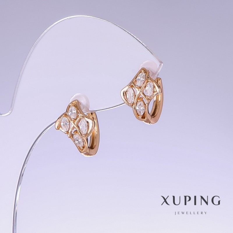 Xuping Earrings with White Zircon, 13 mm length, 9 mm thickness, 18K gold plating