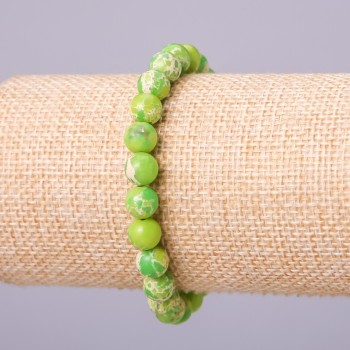 Bracelet made of natural variscite (pressed) green bead, 10 mm diameter, 18 cm length on elastic
