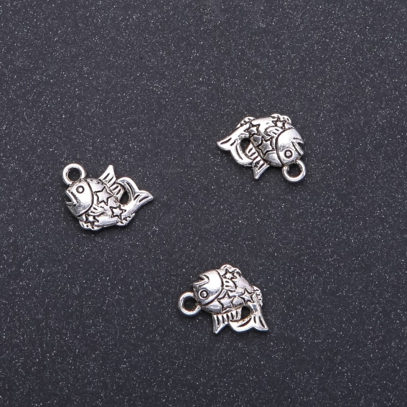 Fish pendant findings, diameter 15 mm, length 11 mm, diameter 1.9 mm, packaging 20 g, 19 pcs. (±)