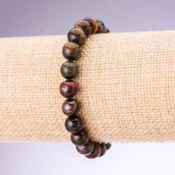 Bracelet of Bull's Eye, Tiger's Eye, and Falcon's Eye beads, smooth 10 mm diameter on elastic