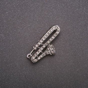 Brooch 'Flute in Crystals' Gray Metal 38x19mm