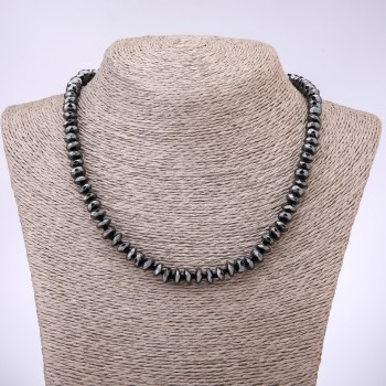 Faceted hematite rondelle necklace, 8x3.5 mm diameter, 45 cm length