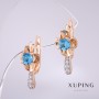 Xuping Earrings with Blue Stones 20x10 mm, 18k Gold-Plated