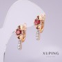 Xuping Earrings with Red Stone, 20x10mm, 18K Gold Plating