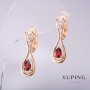 Xuping Earrings with Red Stone, 25x8 mm, 18K Gold Plating