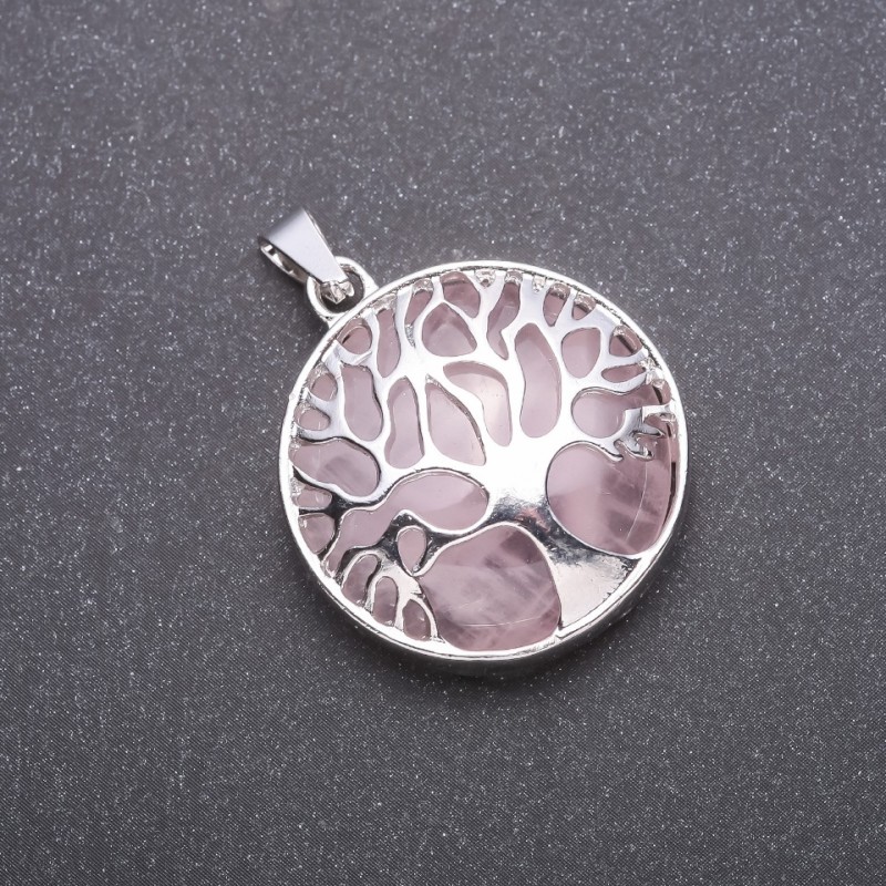 Pendant 'Tree' with Rose Quartz, 27 mm diameter