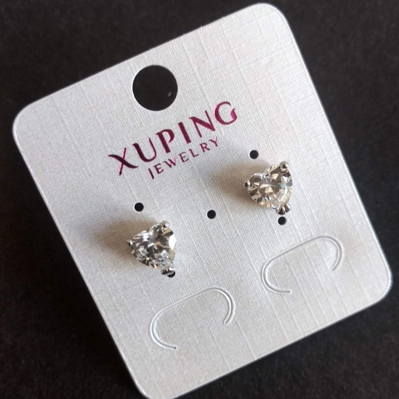 Xuping Heart-Shaped Stud Earrings, 8mm diameter, 8mm length, rhodium color