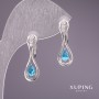 Xuping Earrings with Blue Stones, 25×9 mm, Rhodium-Plated