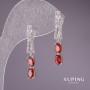 Xuping Earrings with Red Stones, Rhodium-Plated