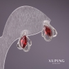 Xuping Rhodium-Plated Earrings with Red Stones, 17x12mm