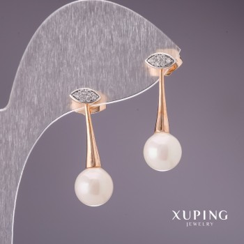 Earrings Xuping with pearls "Mallorca" 26x8mm 18K Gold Plating