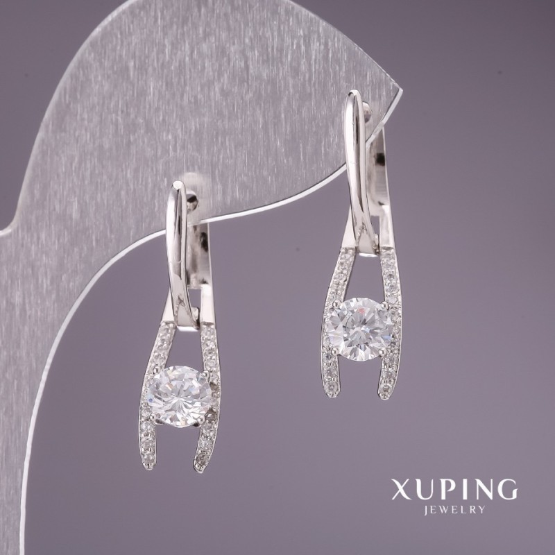 Xuping Rhodium-Plated Earrings with White Stones 28x7mm
