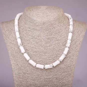 Howlite Cylindrical Bead Necklace, 8x17 mm, 45 cm length