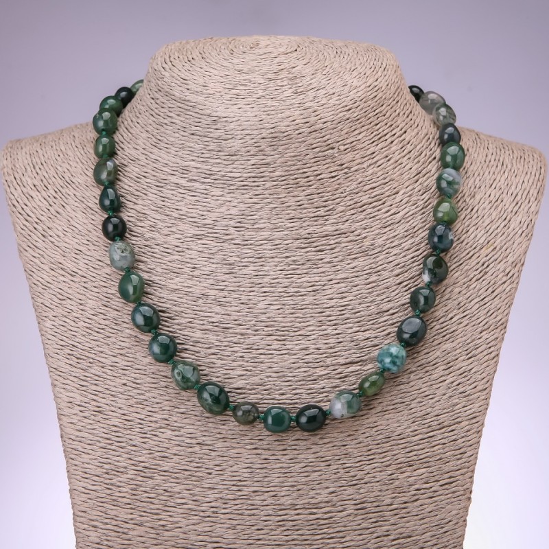 Faceted Moss Agate Beads Necklace, diameter 8-10 mm, length 46 cm