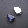 Blue teardrop sew-on crystal on a metal pin, 13×18 mm