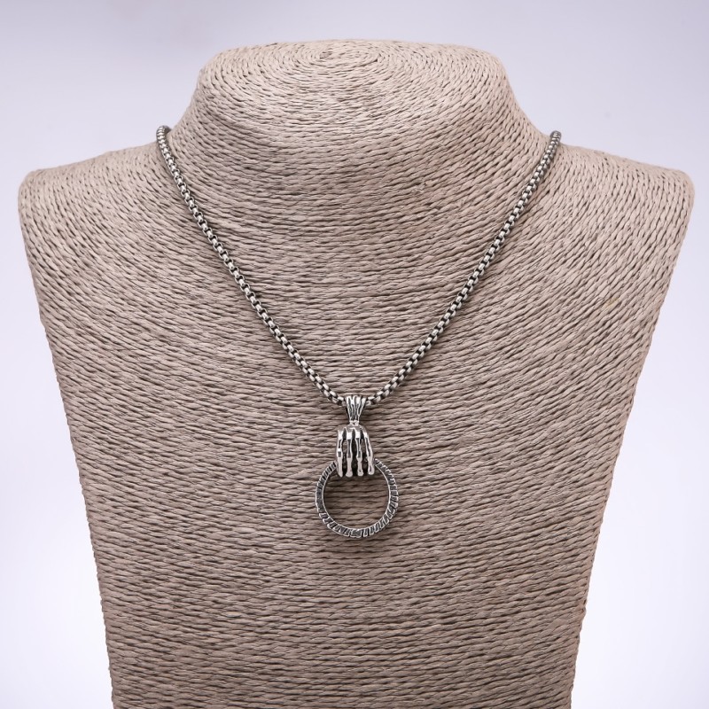 Punk Goth Pendant: Paw with Ring 24x6mm on a chain, length 65cm