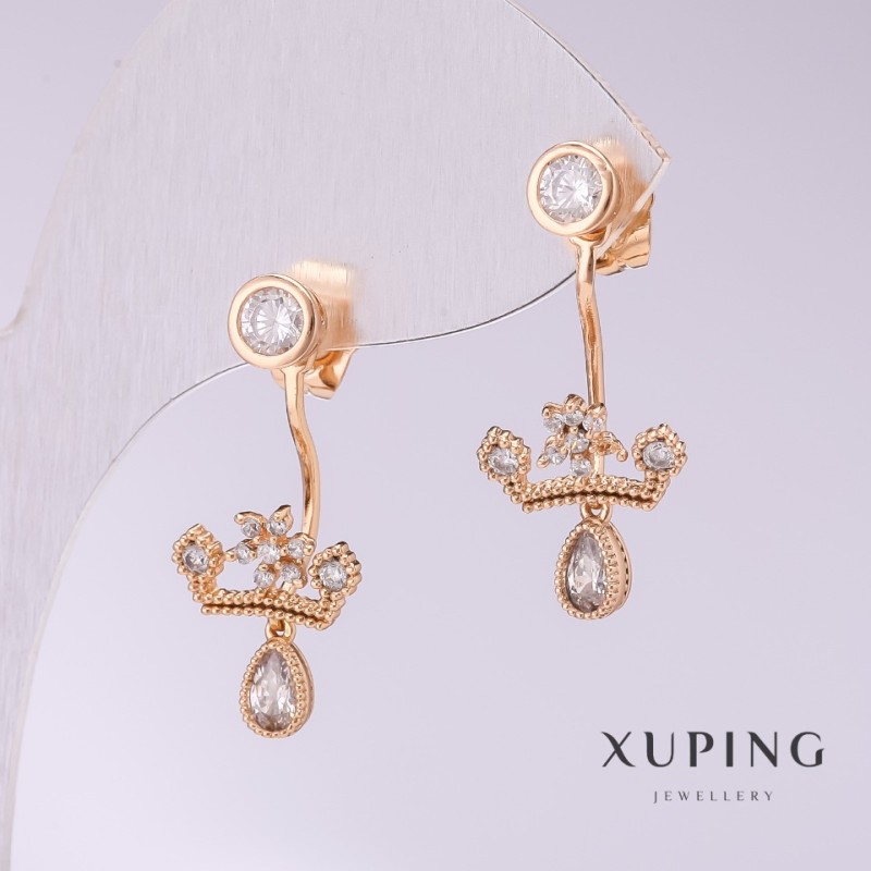 Xuping Earrings 'Crowns' with White Crystals