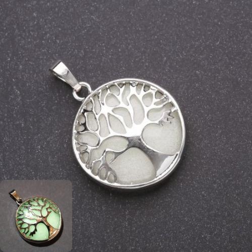 Onyx Pendant with Green Glow in a Tree Bezel, 27 mm Diameter