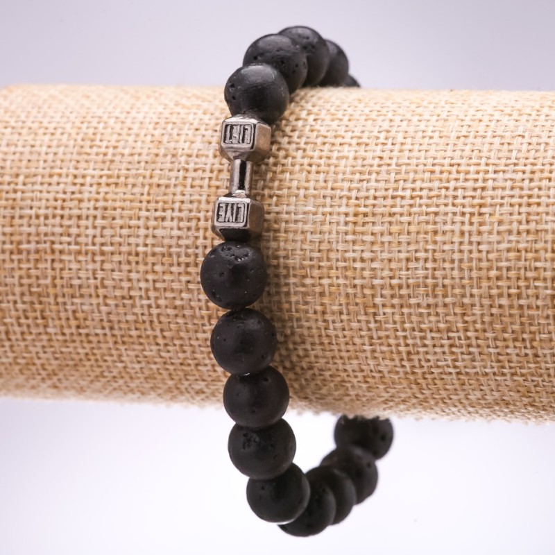 Lava Dumbbell Bracelet, 10 mm diameter, 18 cm length, on elastic