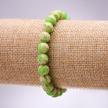 Variscite Bracelet, Lime Color, Smooth Beads, 8 mm Diameter, 18 cm Length on Elastic