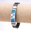Unisex Zigzag bracelet with blue eco-leather and steel bar, 12 mm thickness, 20 cm length