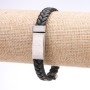 Unisex Bracelet with Greek Ornament, Eco-Leather Braided, Steel Plate, Thickness 12 mm, Length 20 cm