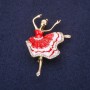 Brooch Ballerina red enamel 50x34mm yellow metal