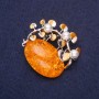 Brooch 'Amber Fruit' (artificial) with stone, color yellow and white, 38x37mm, silver-tone metal