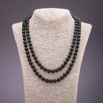 Long Shungite Bead Necklace, 8 mm diameter, 120 cm length