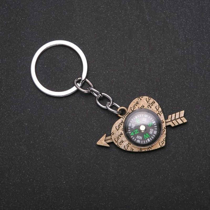 Bronze-Colored Heart Compass Keychain