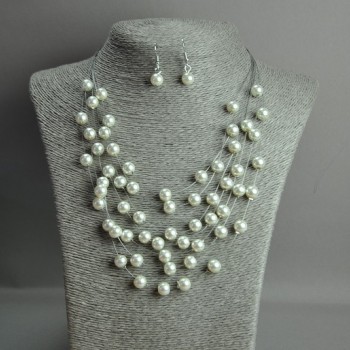 Set of necklace and earrings 'On the Strings of the Soul' pearls (imitation) on a string, length 50 cm