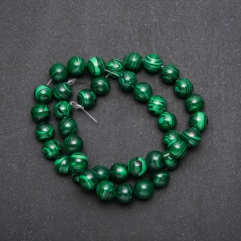 Imitation Malachite Beads on Thread, Smooth Round Beads, 10 mm Diameter, 38 cm Length