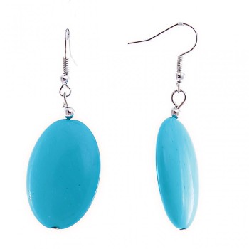 Drop earrings with oval smooth cabochons in turquoise, 20×30 mm