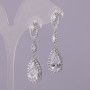 Drop stud earrings with white crystals, silver-tone metal, 12x46 mm