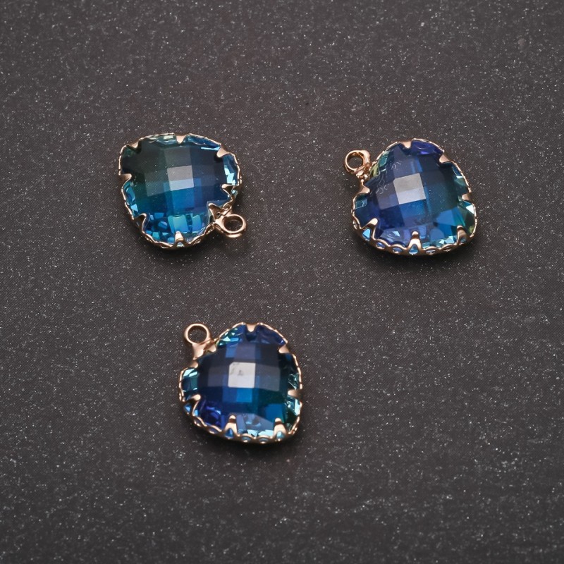 Pendant 'Heart' in blue color with a golden bezel 12×15 mm