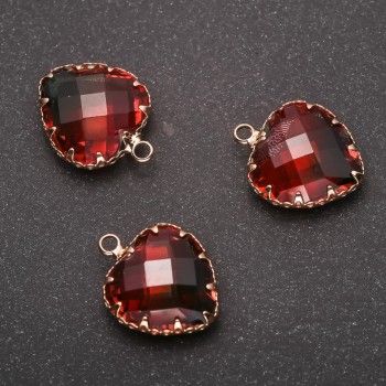 Heart Pendant in Red-Green Color with Golden Setting 16x20mm