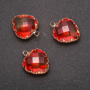 Heart Pendant in orange-yellow color, gold-tone setting 16x20 mm