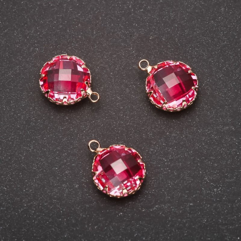 Pendant "Circle" in pink color with a gold-tone setting, 10x17 mm