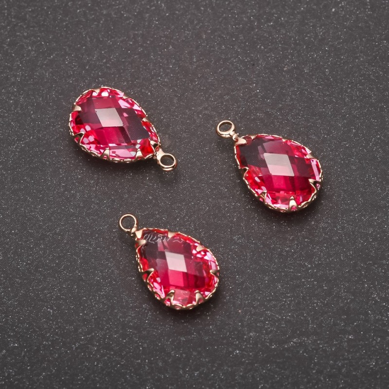Pendant 'Drop' pink color, gold-tone bezel 10x17mm