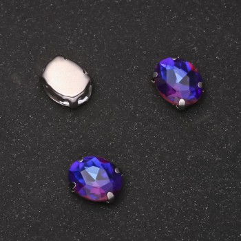 Price per pack / 10 pcs. Oval sew-on crystal with post 8x10mm blue-magenta