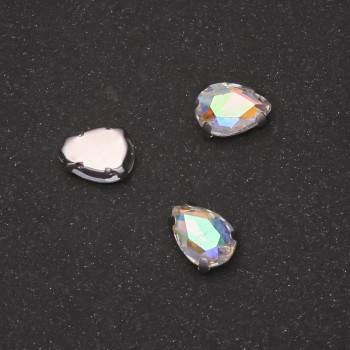 Price per pack / 10 pcs. Drop-shaped sew-on crystal with cap 7×10 mm iridescent