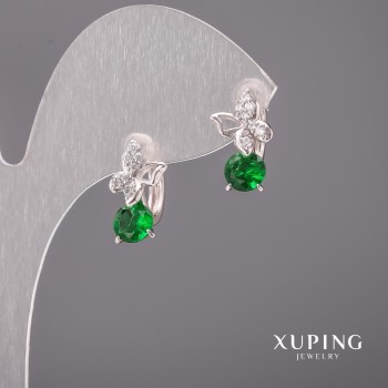 Xuping Butterfly Earrings with Green Stones, 9x15 mm, Rhodium
