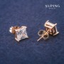 Xuping 18K Gold-Plated Stud Earrings with White Stones, Square 7.5 mm