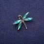 Dragonfly Brooch with Green Crystals, Silvery Metal 26×32 mm