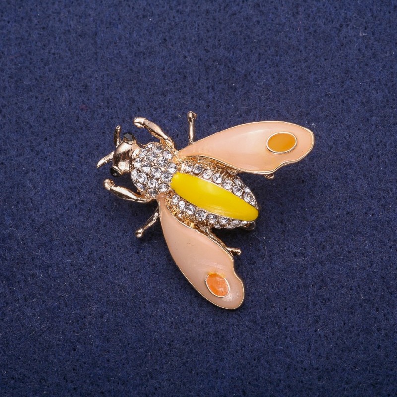 Butterfly Brooch with Enamel and Crystals, Gold-tone Metal 35x35mm