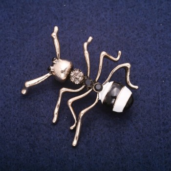 Ant Brooch with Enamel and Crystals, Gold-Tone Metal 44x45mm